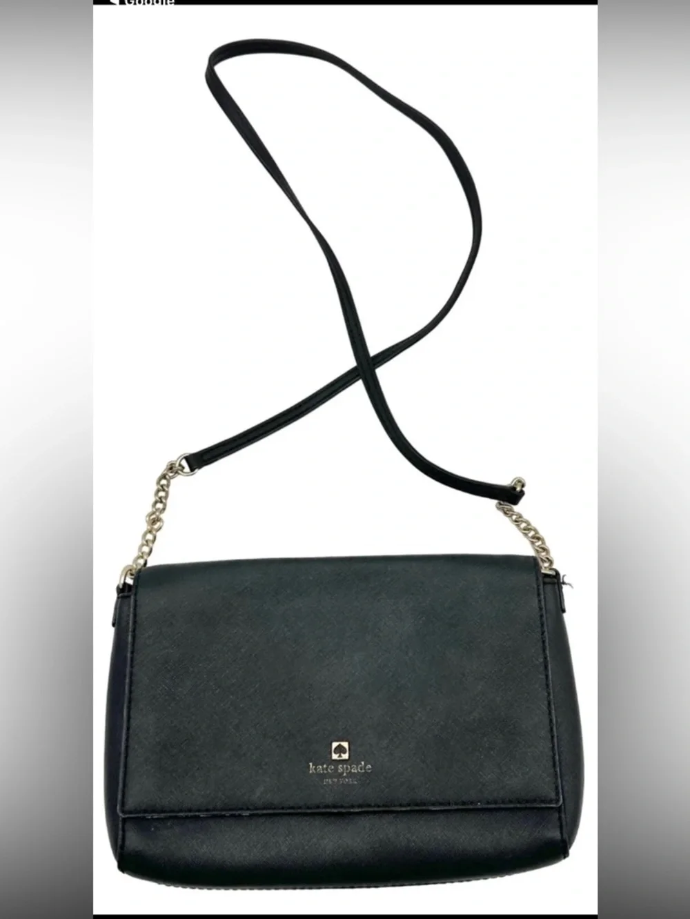 kate spade black leather crossbody with gold chain